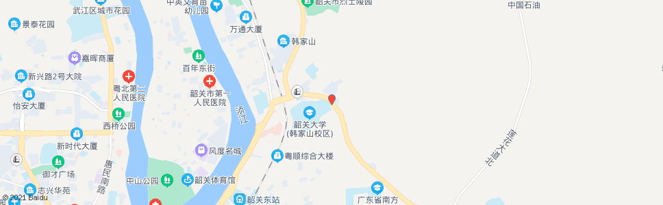 韶关韶大韩家山校区_公交站地图_韶关公交_妙搜公交查询2024