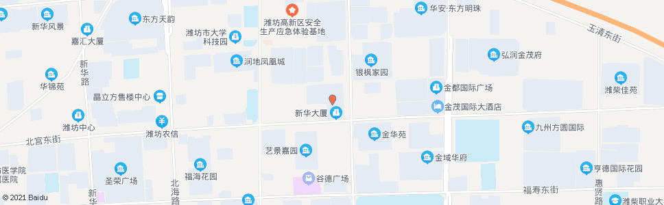 潍坊北宫东街金马路口(新华苑)_公交站地图_潍坊公交_妙搜公交查询2024