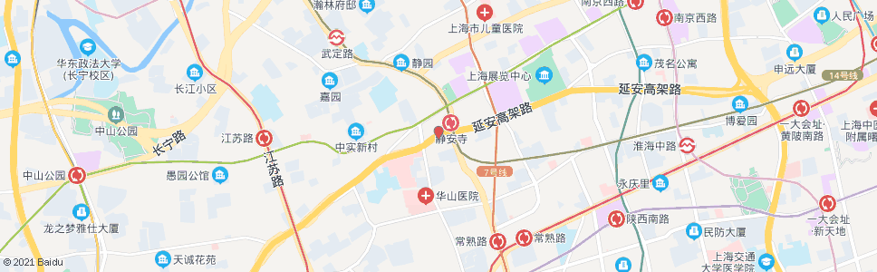 上海延安西路华山路_公交站地图_上海公交_妙搜公交查询2024