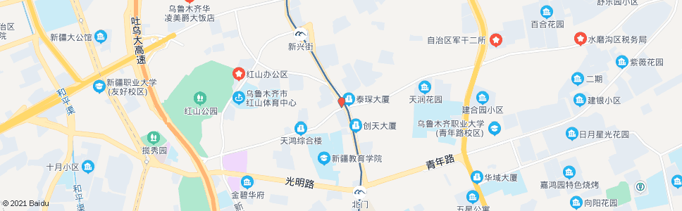 乌鲁木齐煤气站(红山路)_公交站地图_乌鲁木齐公交_妙搜公交查询2024