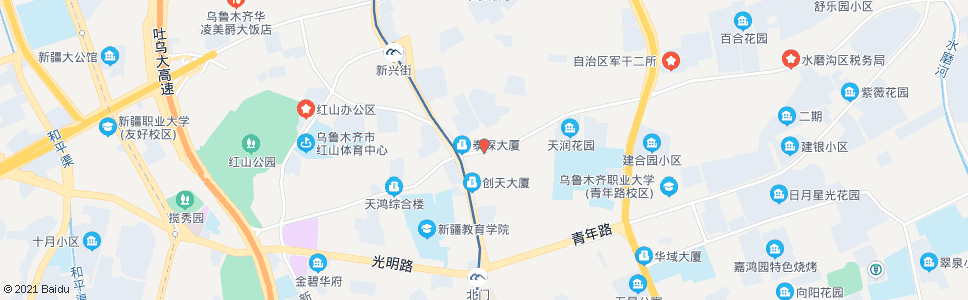 乌鲁木齐家属院(红庙子路)_公交站地图_乌鲁木齐公交_妙搜公交查询2024